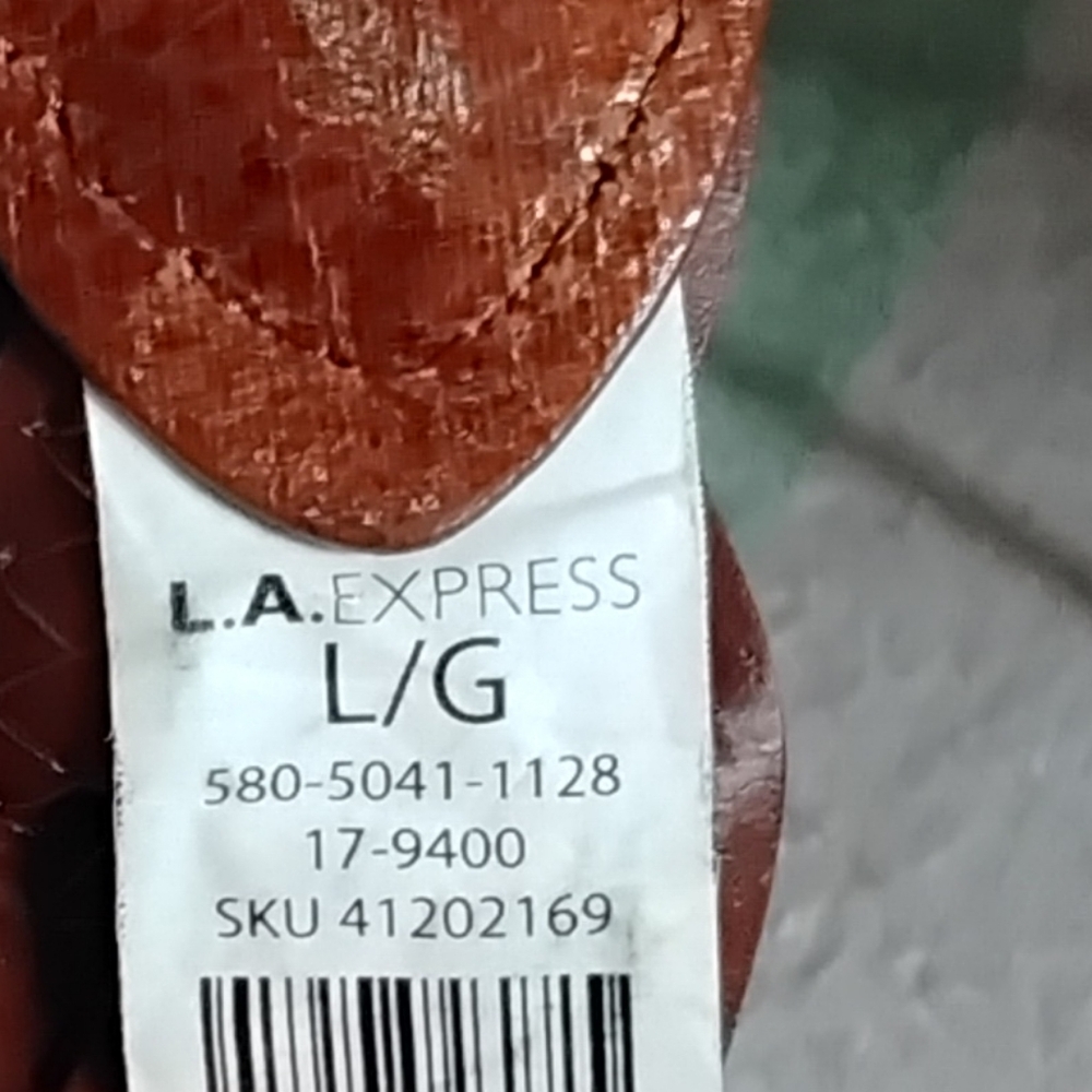 4/$20➡️ LA EXPRESS Cognac Brown Faux Leather Bead Trim Braided Belt – Size Large - Picture 7 of 11